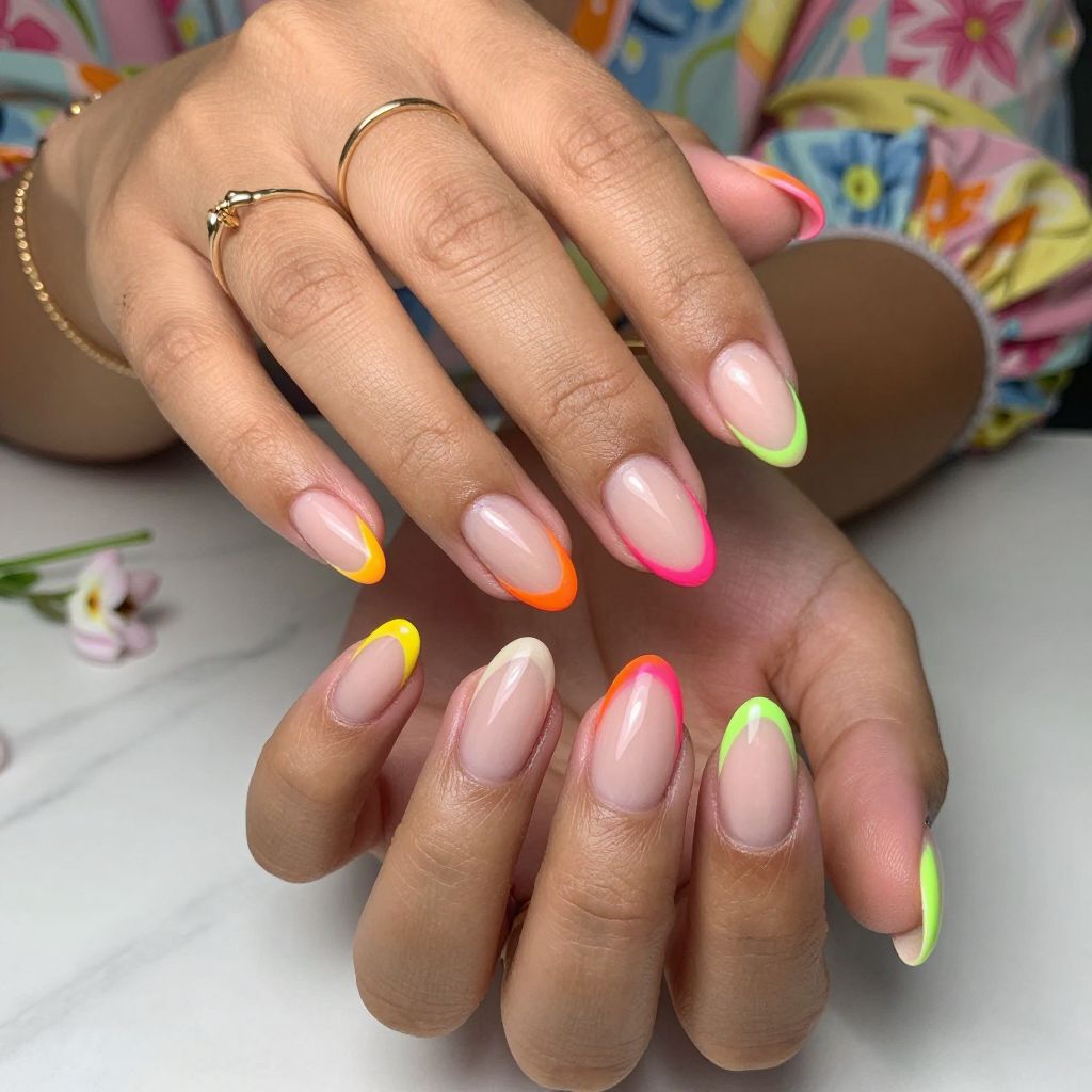 Neon French Tips for a Pop of Fun