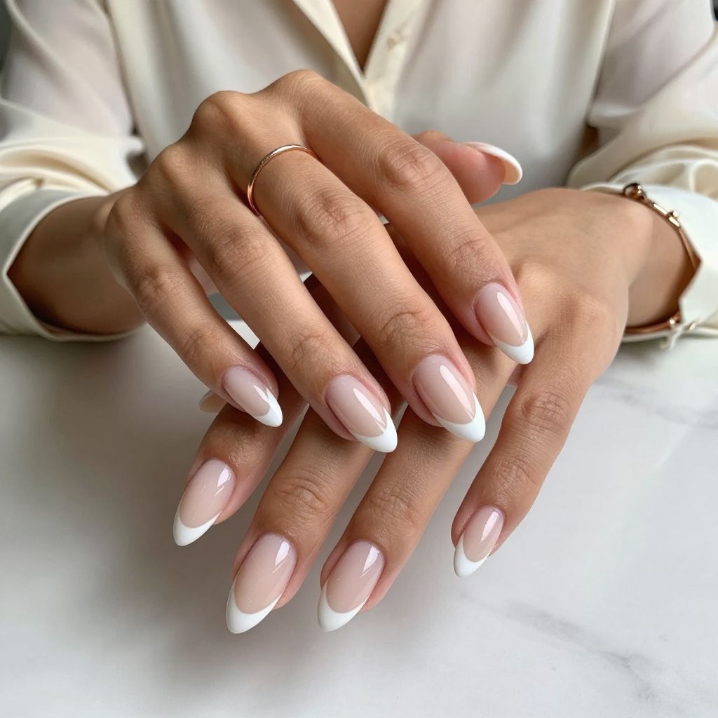 Half-Moon French Tips with Almond Twist