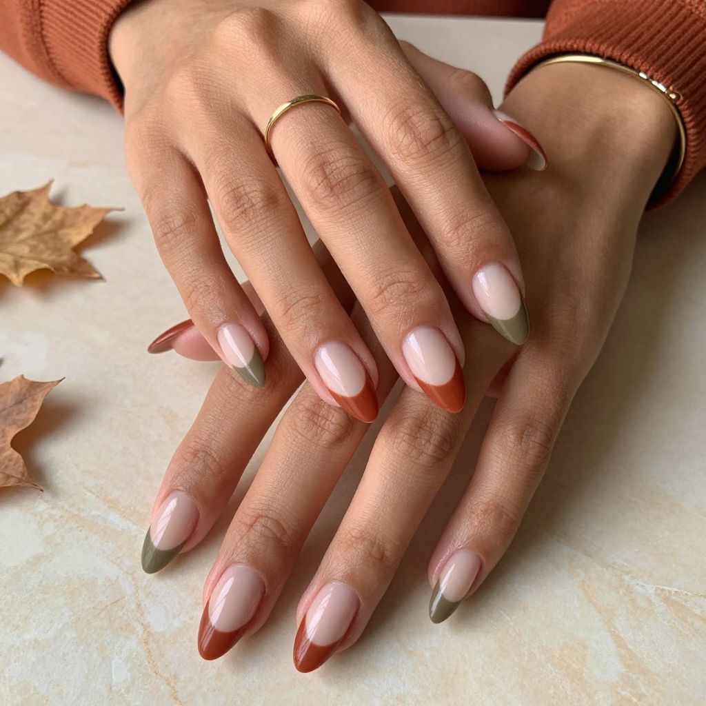 Color Blocking French Tips in Earth Tones