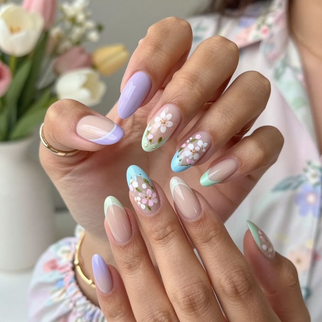 Pastel Tips with Delicate Floral Accents