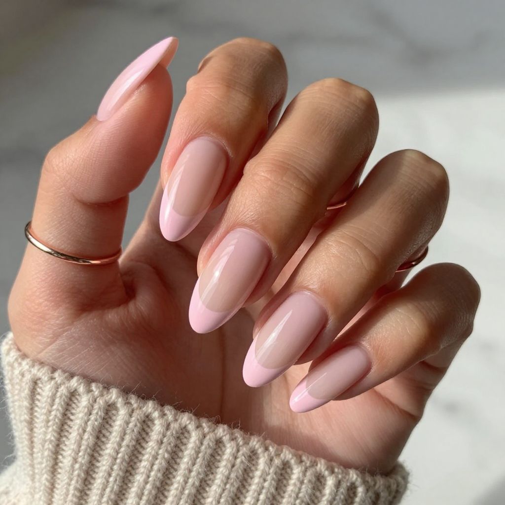 Reverse French Tips in Soft Pink