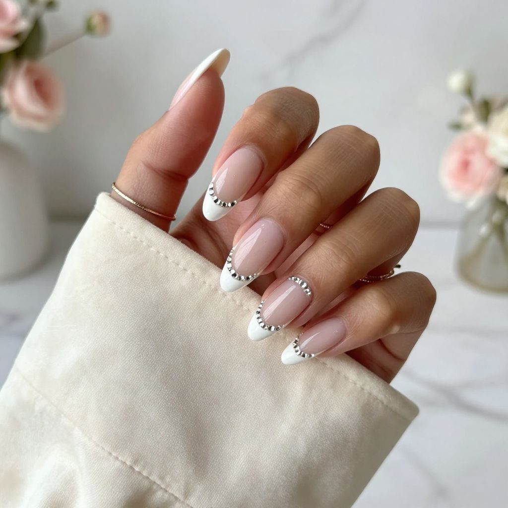 French Tips with Rhinestone Embellishments