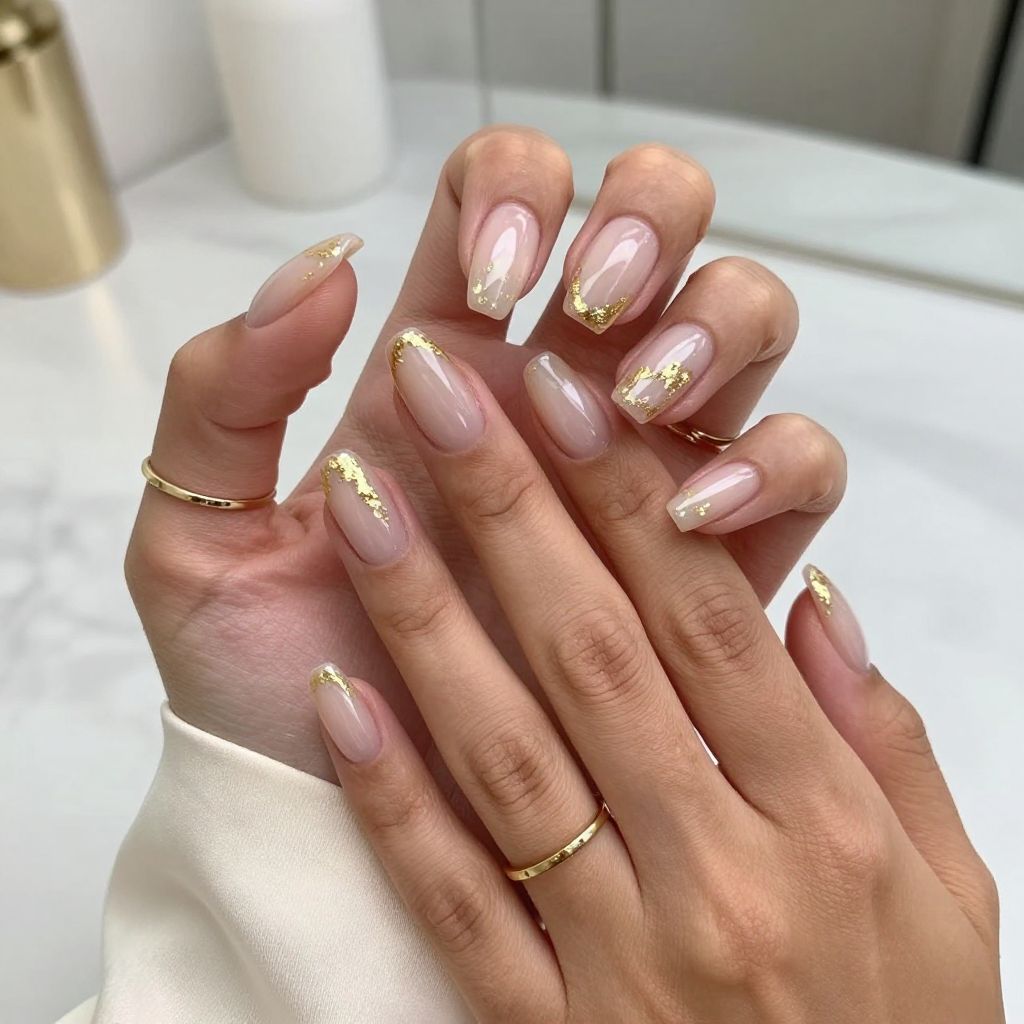 Translucent French Tips with Foil Touches
