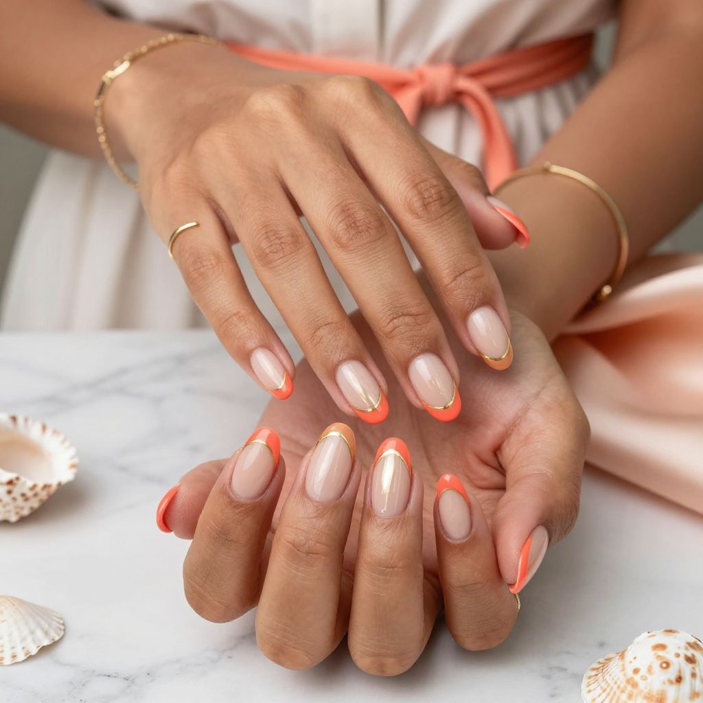 Coral Tips with Gold Accent Line