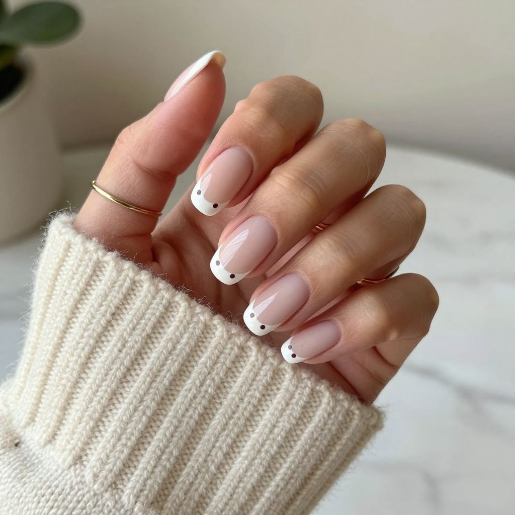 White Tips with Tiny Nude Dot Details