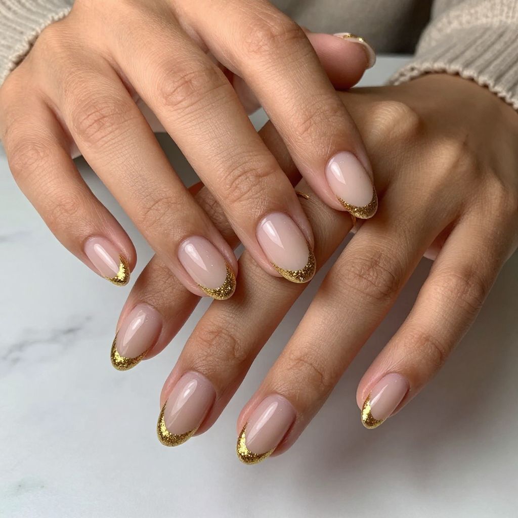 Glittering Gold Tips on Short Nails