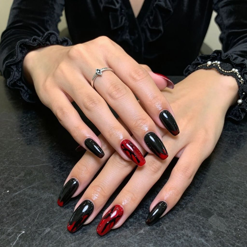 Glossy Black with Blood Drip Accents