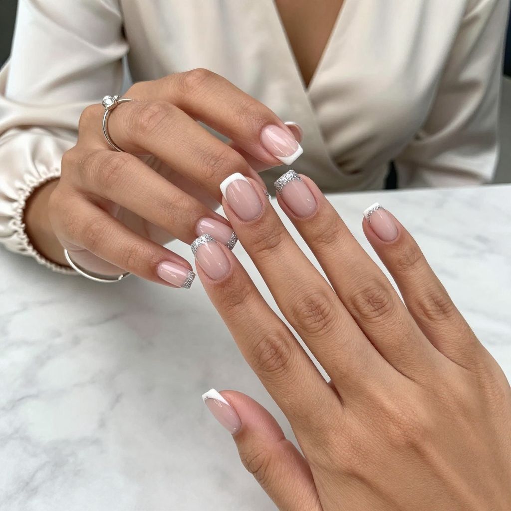 French Tips with a Twist of Glitter