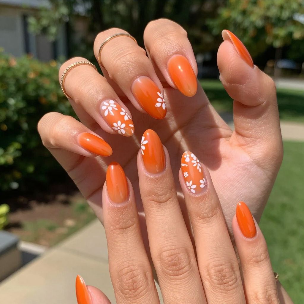 Sunset Orange with White Floral Details