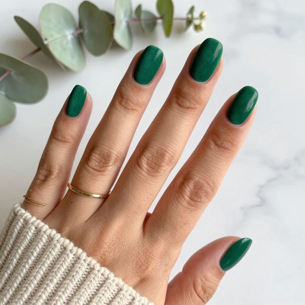 Emerald Green Velvet Textured Nails