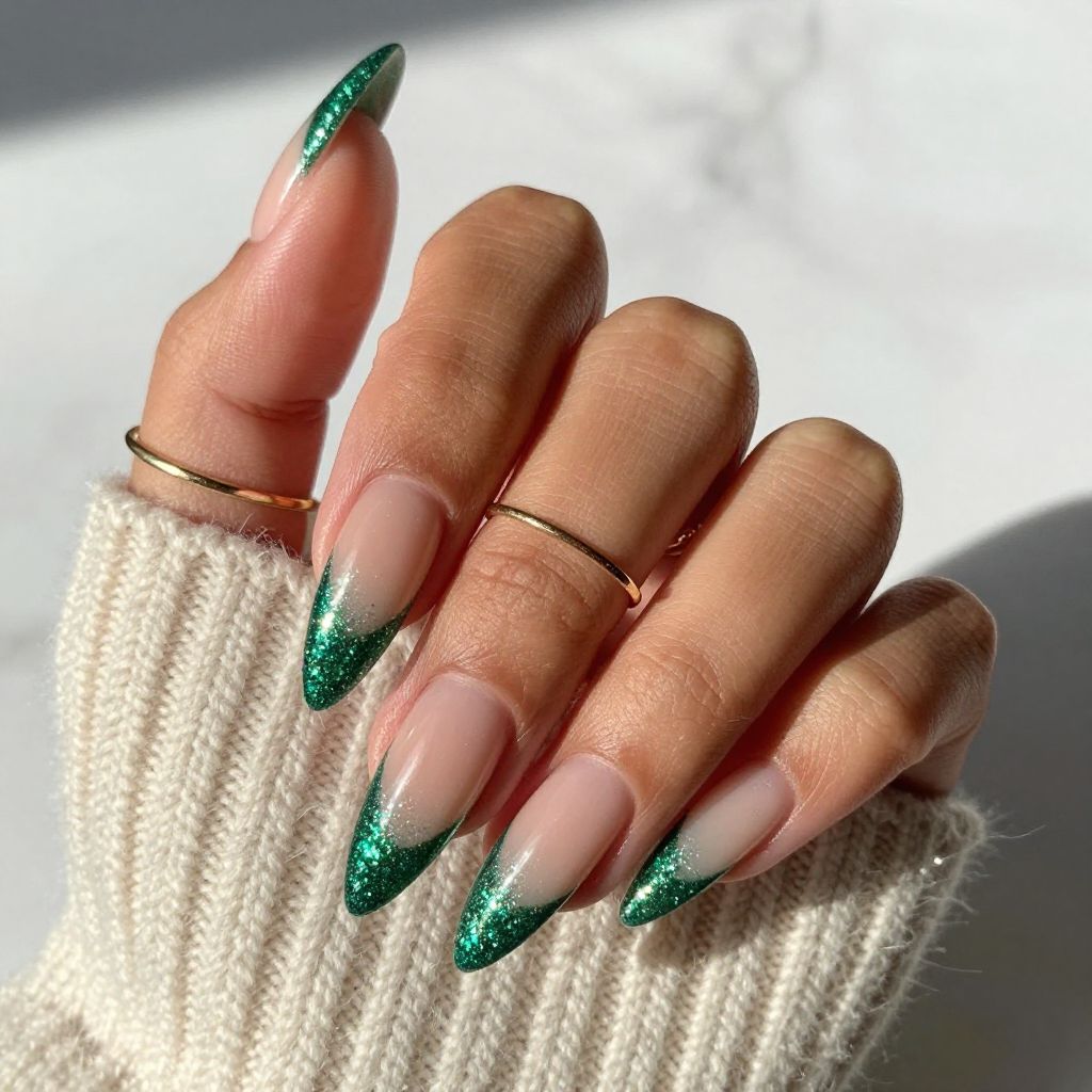 Hunter Green Glitter Tips