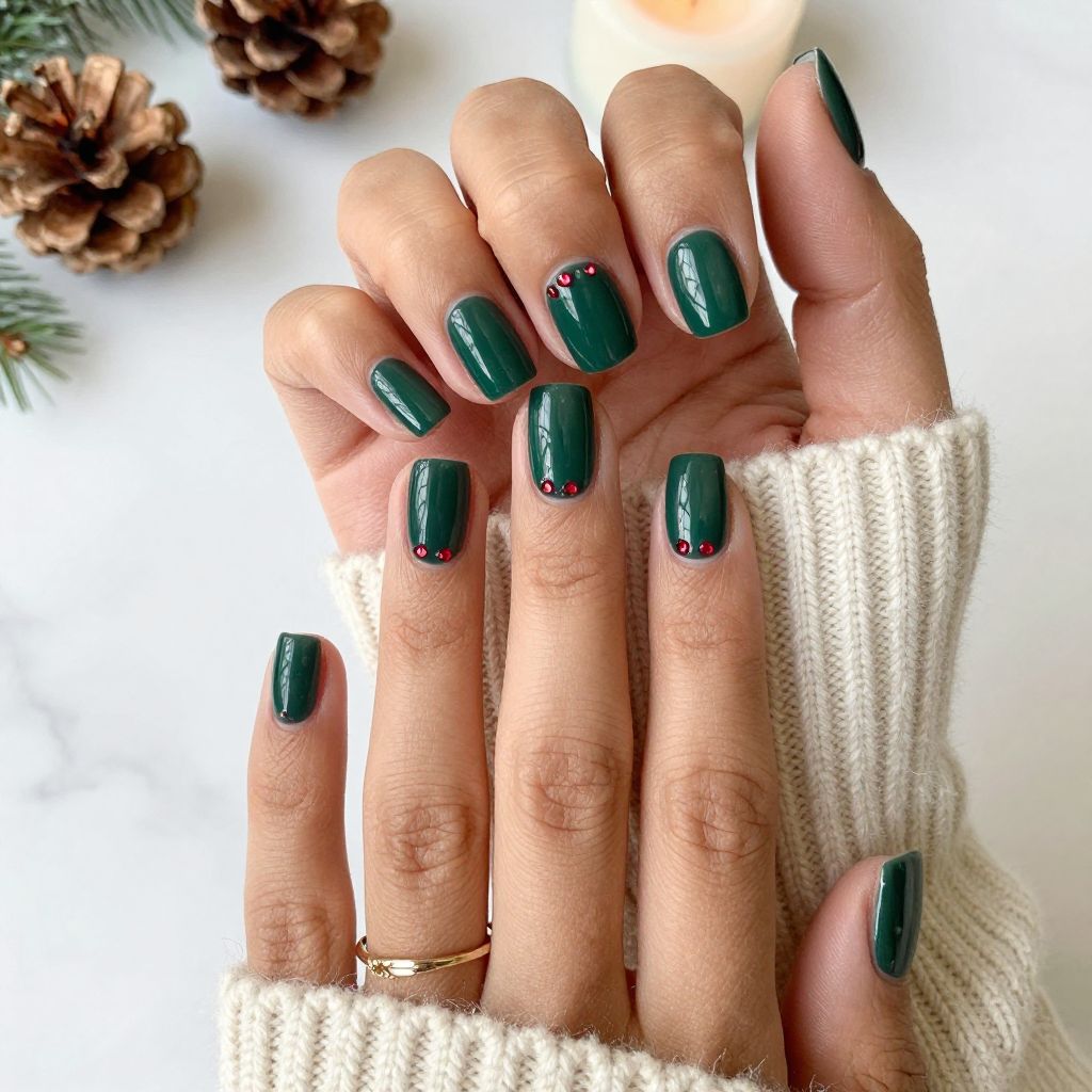 Grinch Nails with Red Gem Accents