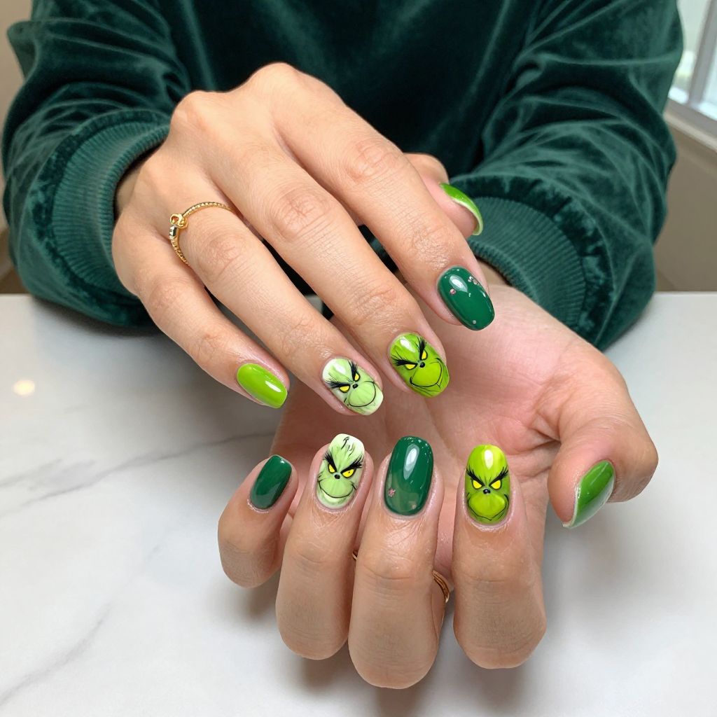 Grinch Face Full Nail Art