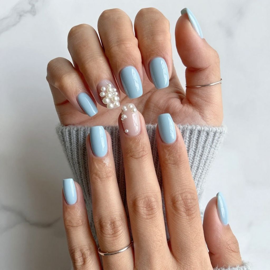 Soft Blue Glaze with Pearl Accents