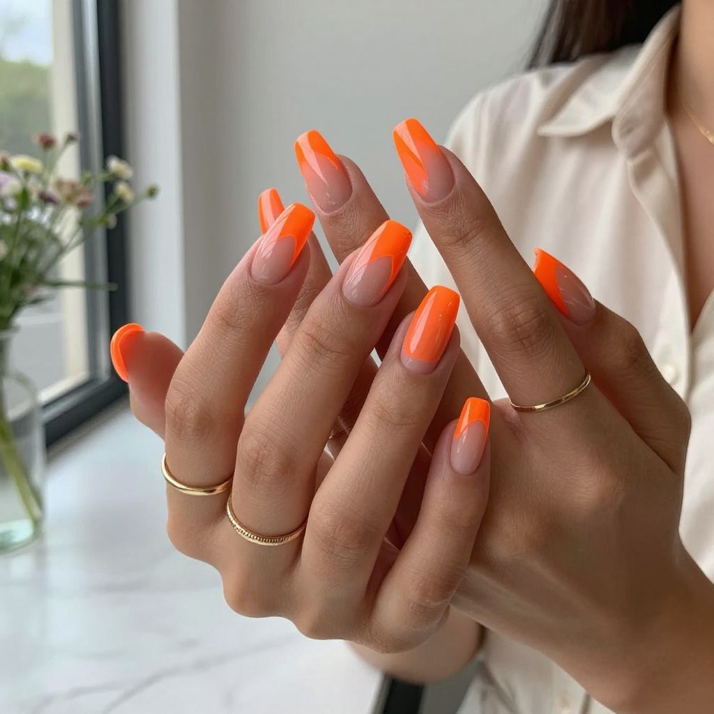 Sharp Squoval with Neon Orange and Clear Geometric Accents