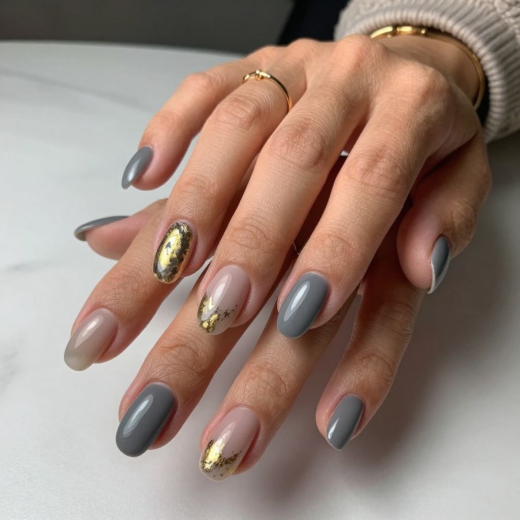 Long Rounded with Smoky Grey and Gold Leaf Accent
