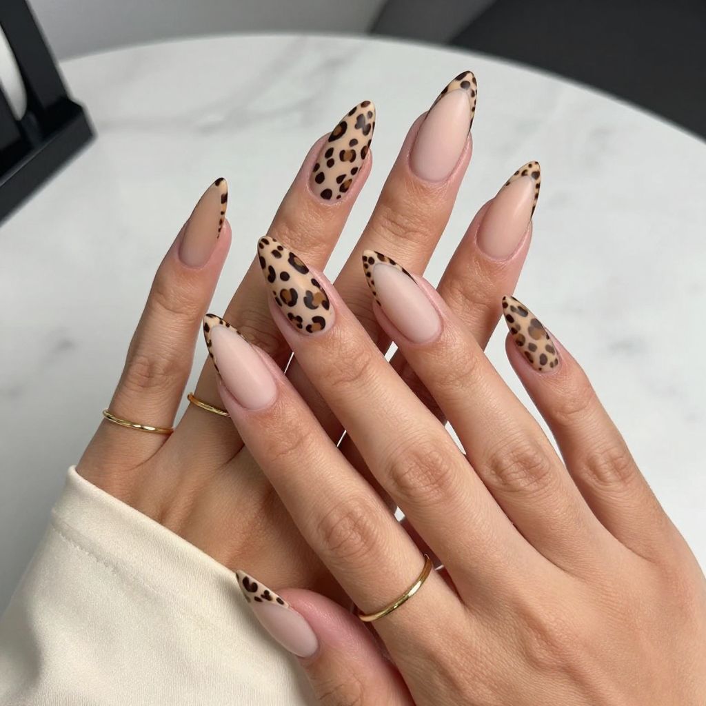 Sharp Stiletto with Leopard Print and Matte Top Coat
