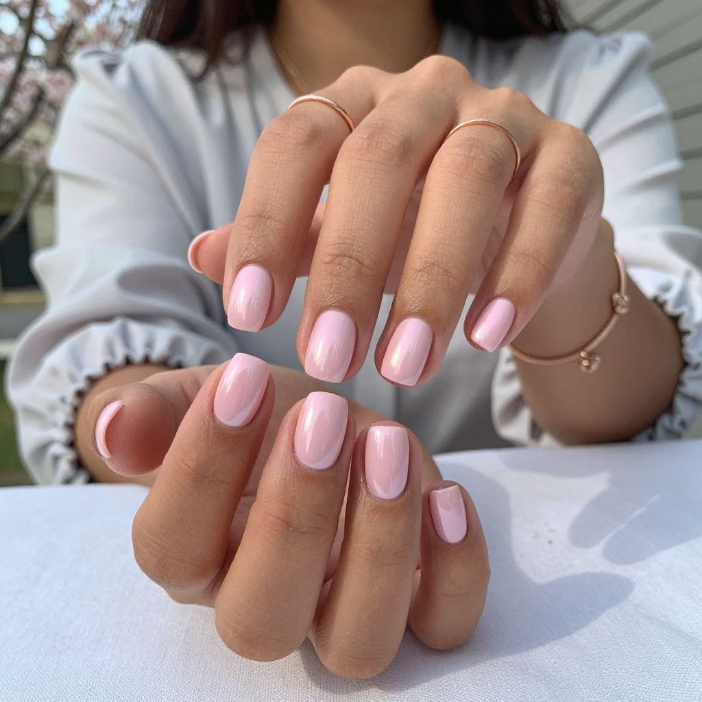 Short Rounded with Baby Pink Mirror Chrome