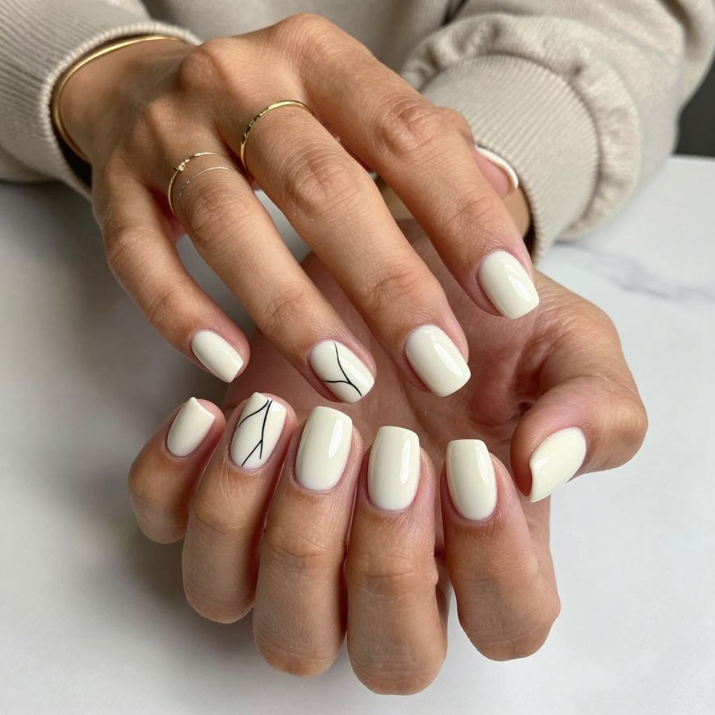 Rounded Square in Milky White with Minimal Line Art