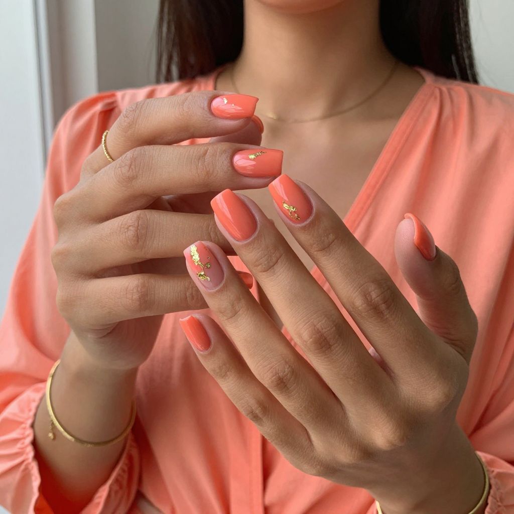 Soft Square with Coral and Gold Foil