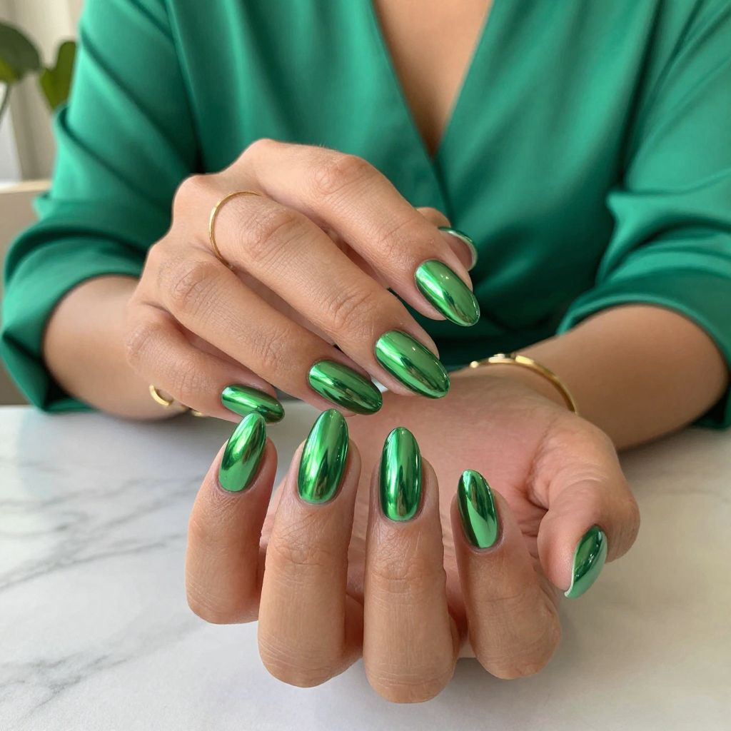 Ivy Green Chrome Nails