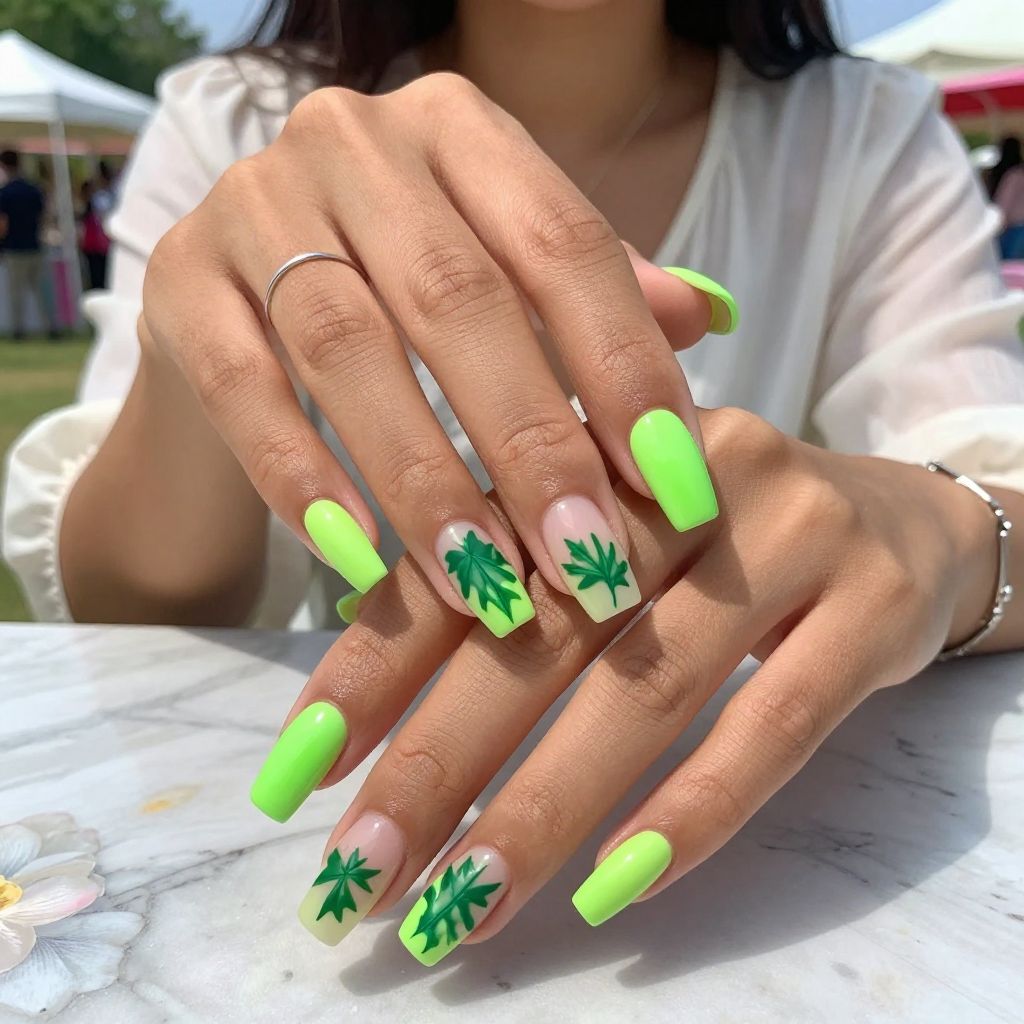 Neon Ivy Tips on Clear Nails