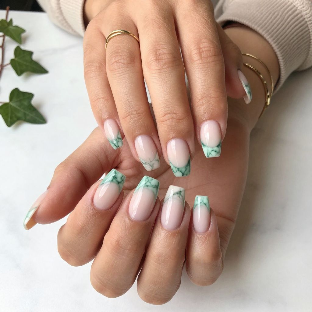 Ivy Green Marble French Tip