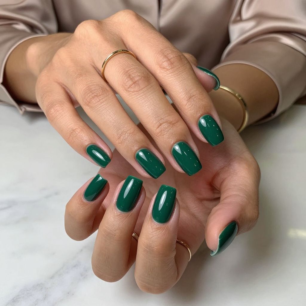 Glossy Ivy Green Coffin Nails