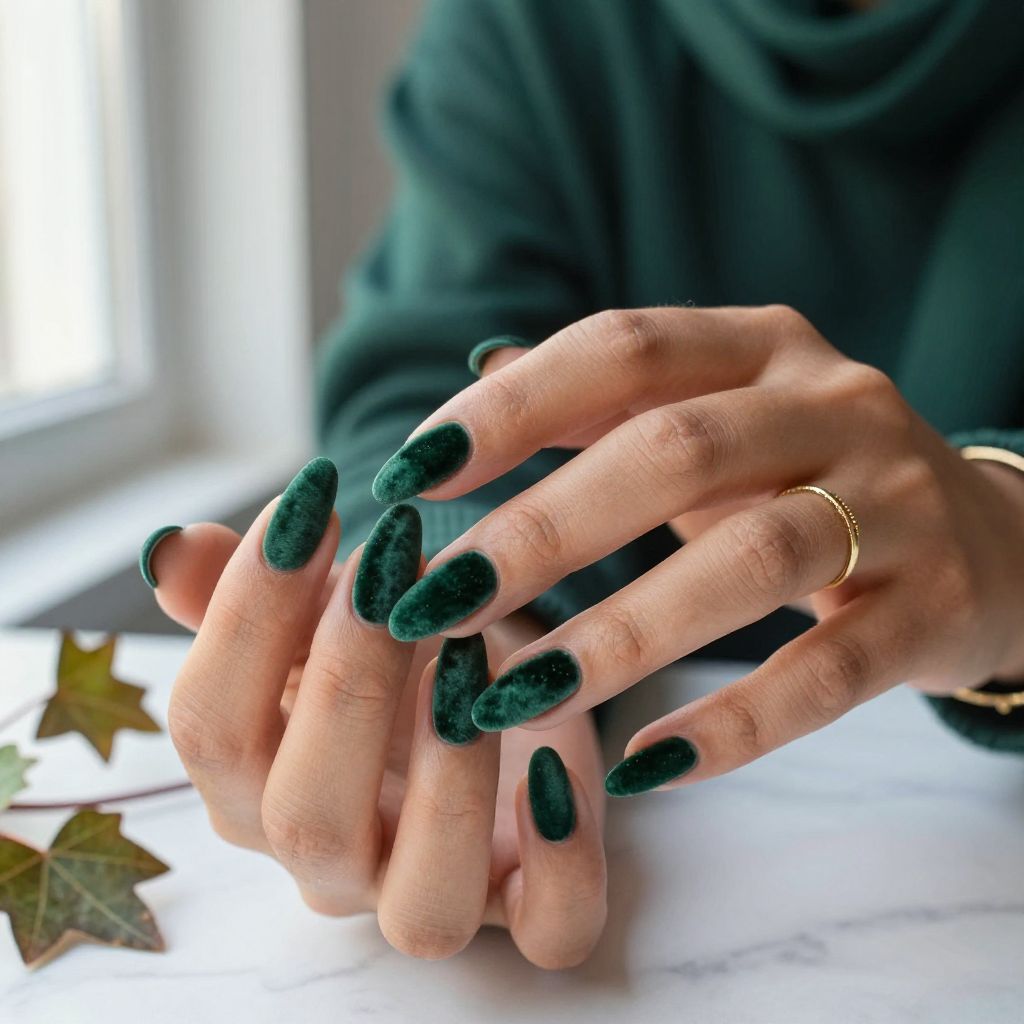 Textured Ivy Green Velvet Nails