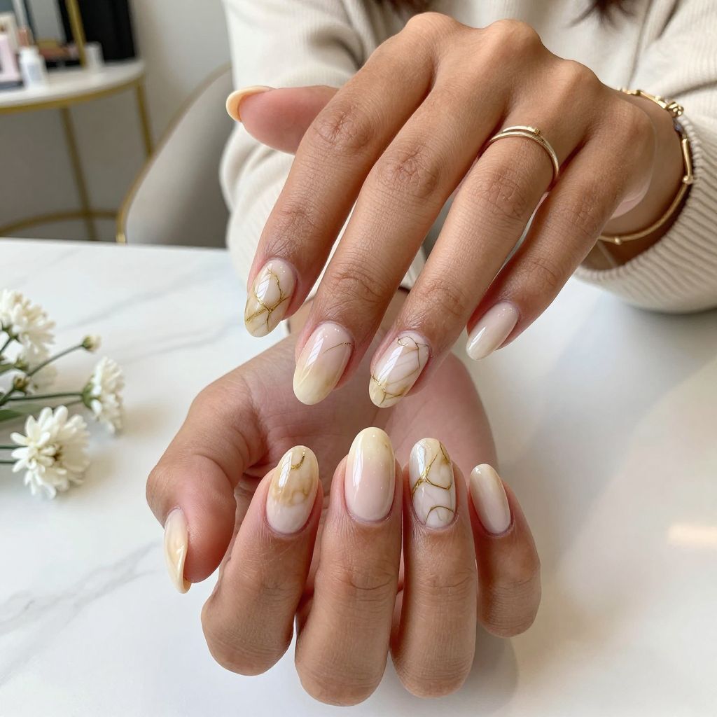 Elegant Nude Marble Nails