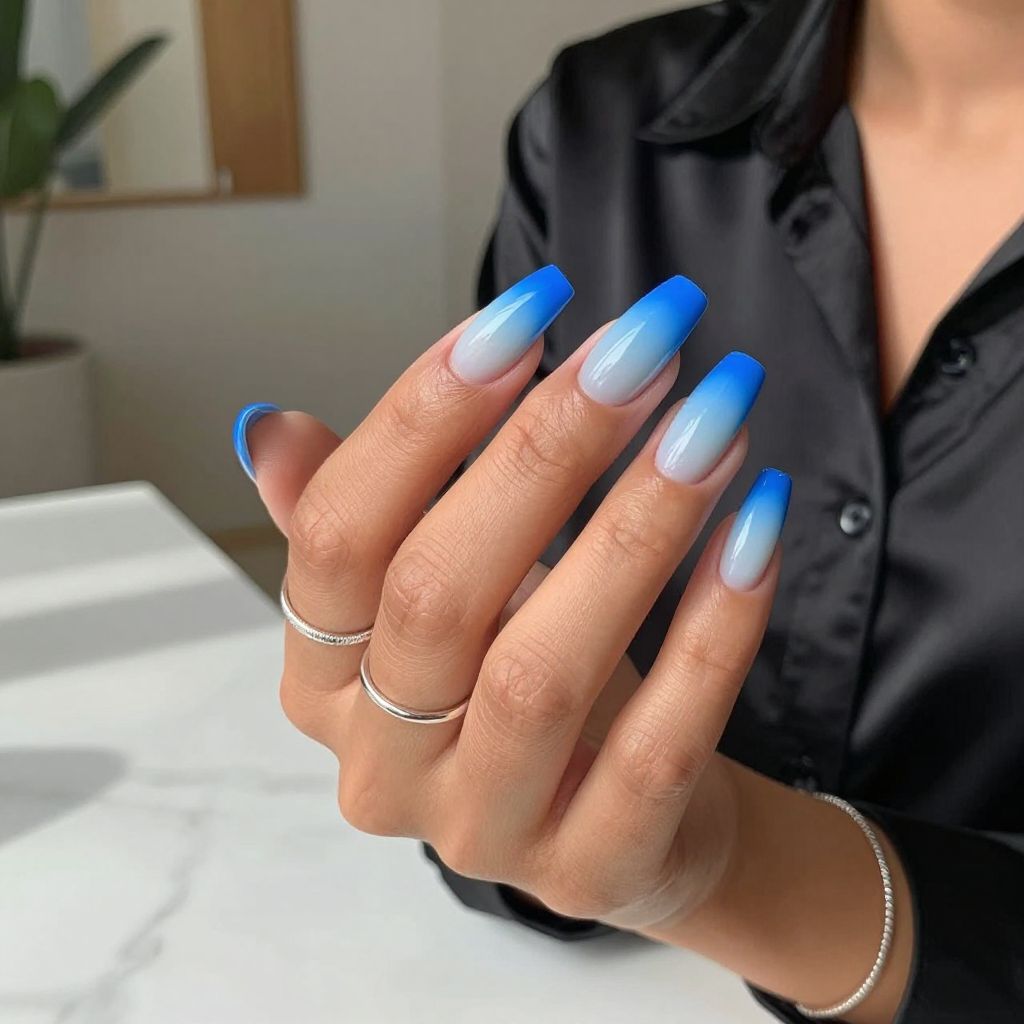Electric Blue Fade Nails