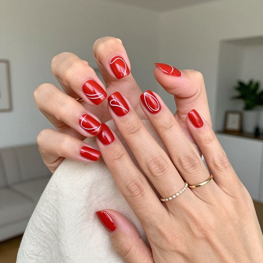 Retro Red Swirl Nails