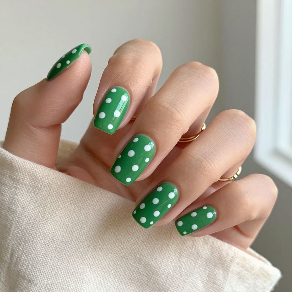 Glossy Basil Green with Matte Polka Dots