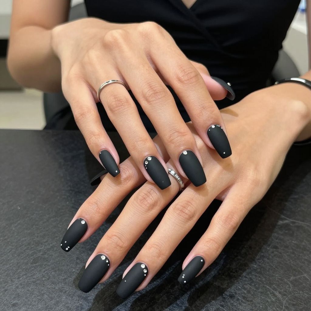 Matte Black Coffin with Rhinestone Accents