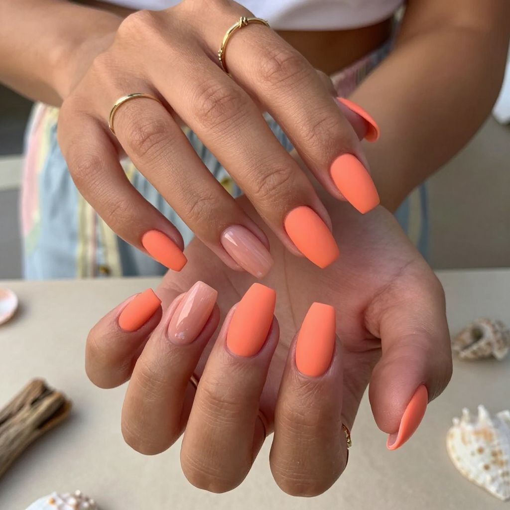 Bright Coral with Matte and Glossy Contrast