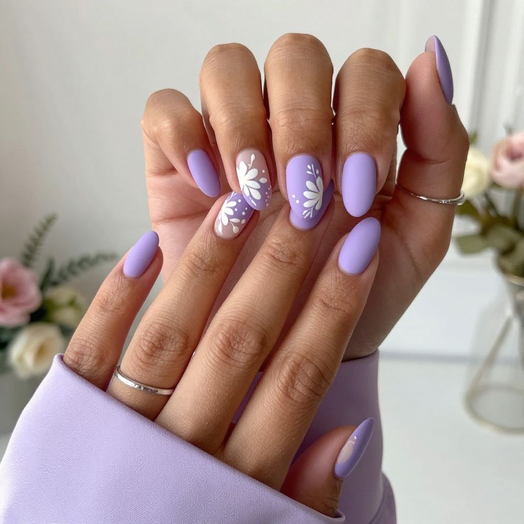 Matte Lavender with Floral Hand Paint
