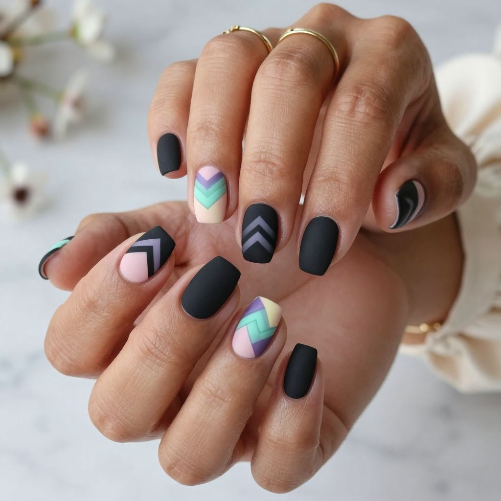 Matte Black with Matte Pastel Chevron