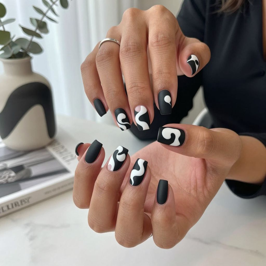 Matte Black and White Abstract Art