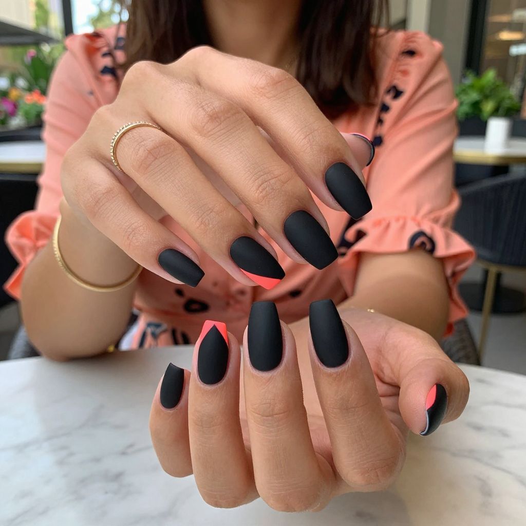 Matte Black and Neon Coral Accents