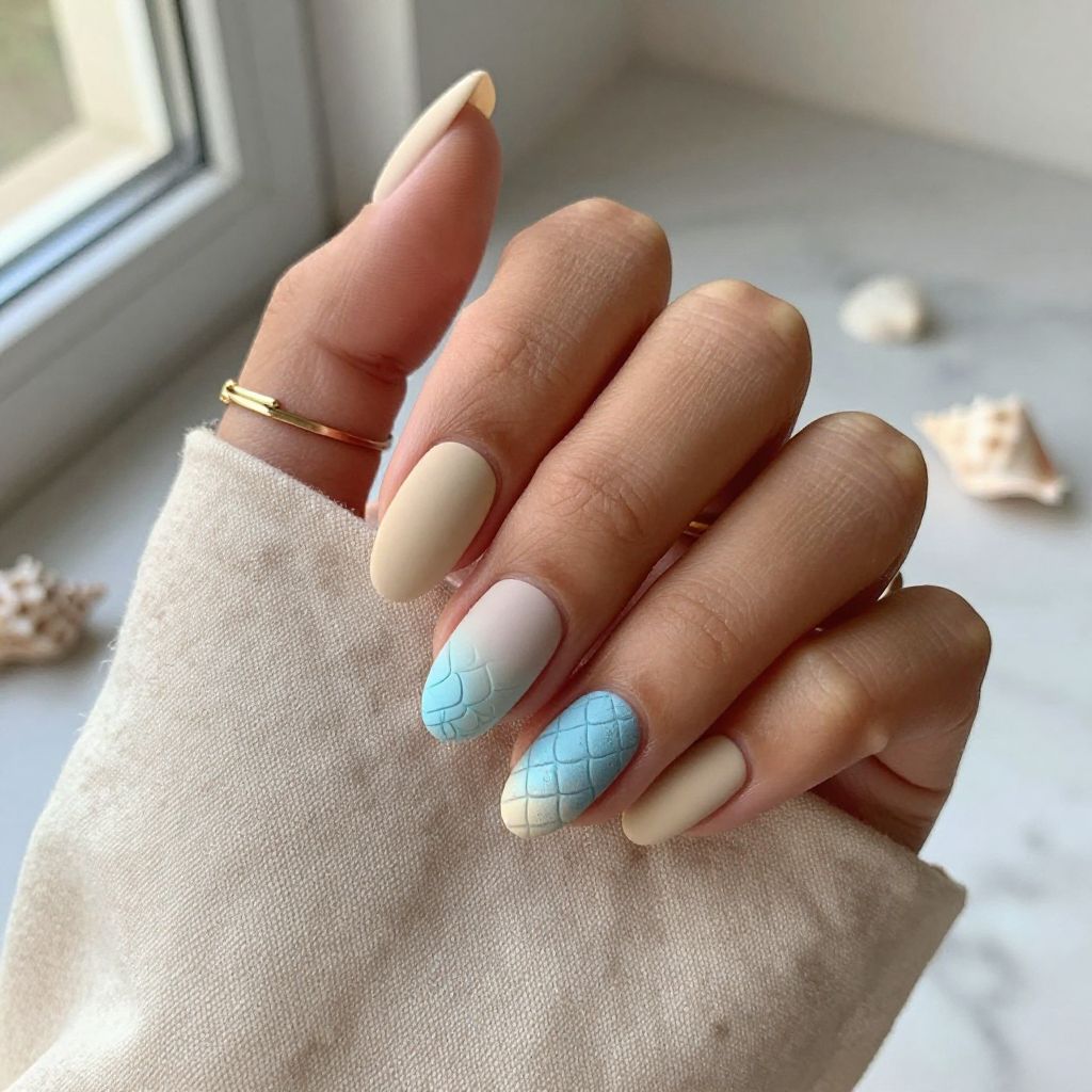 Sandy Beige with Blue Scale Gradient