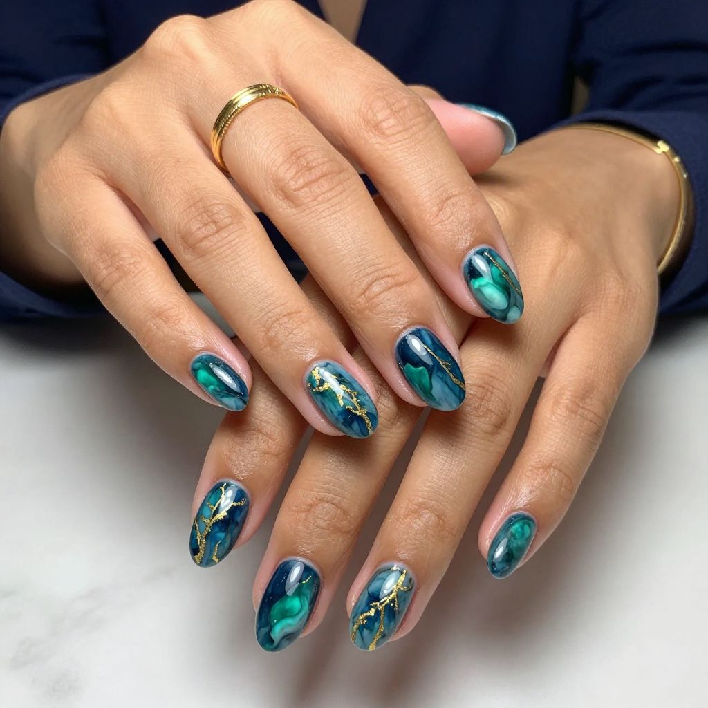 Blue Green Marble with Gold Foil Veins