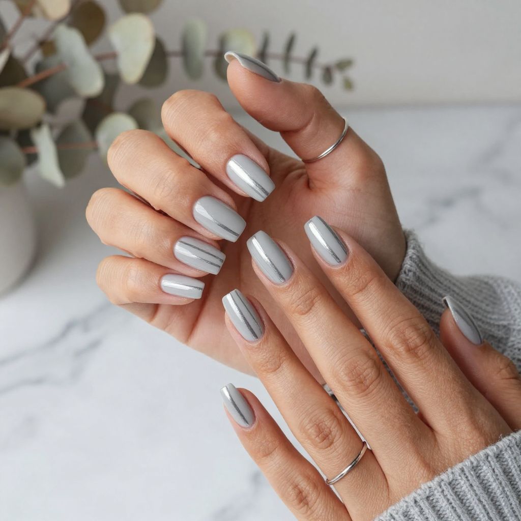 Milky Grey with Metallic Stripes