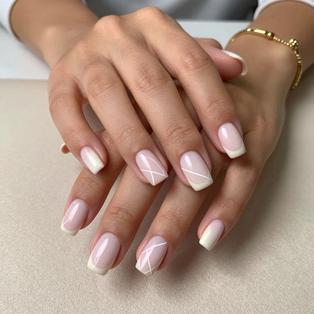 Milky Pink with Minimalist White Geometry