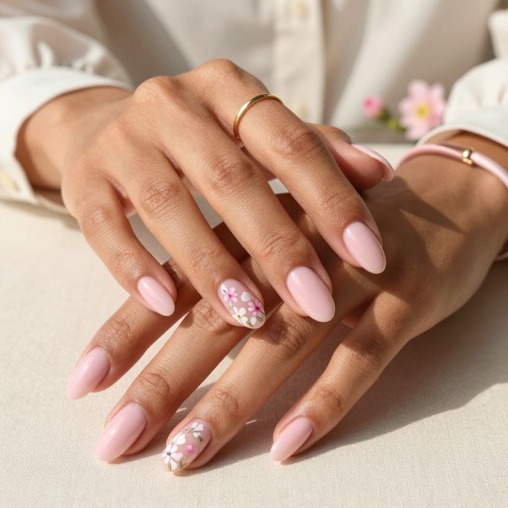 Milky Pink with Tiny Floral Accents