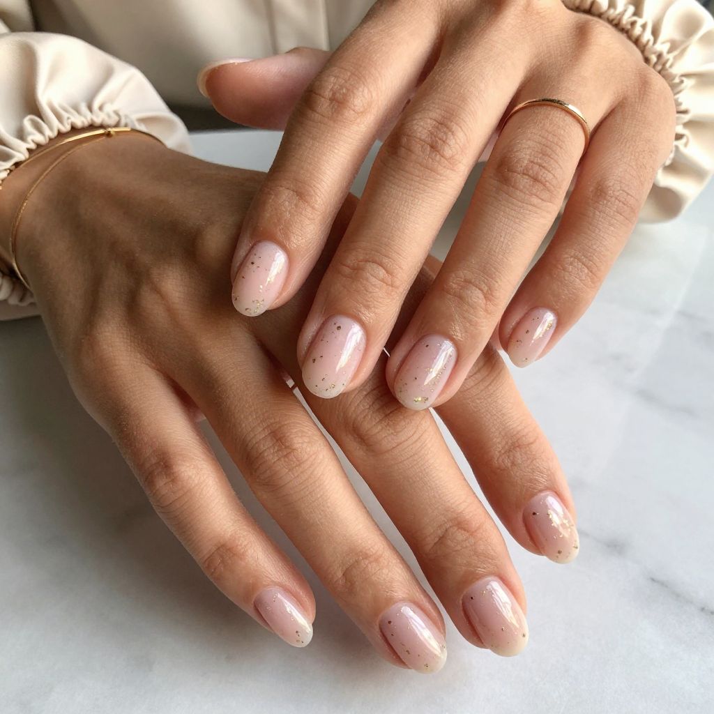 Sheer Milky Pink with Gold Flakes