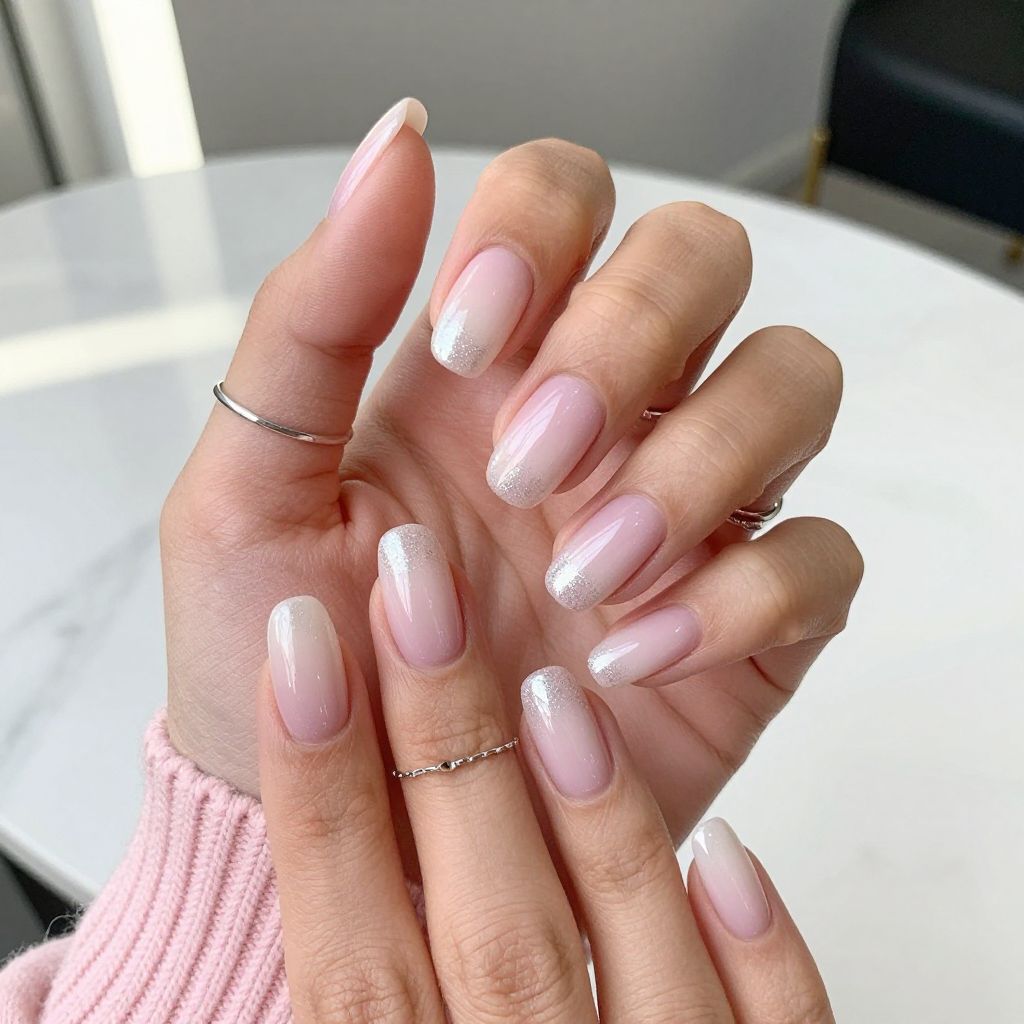 Milky Pink Ombre with Glitter Fade