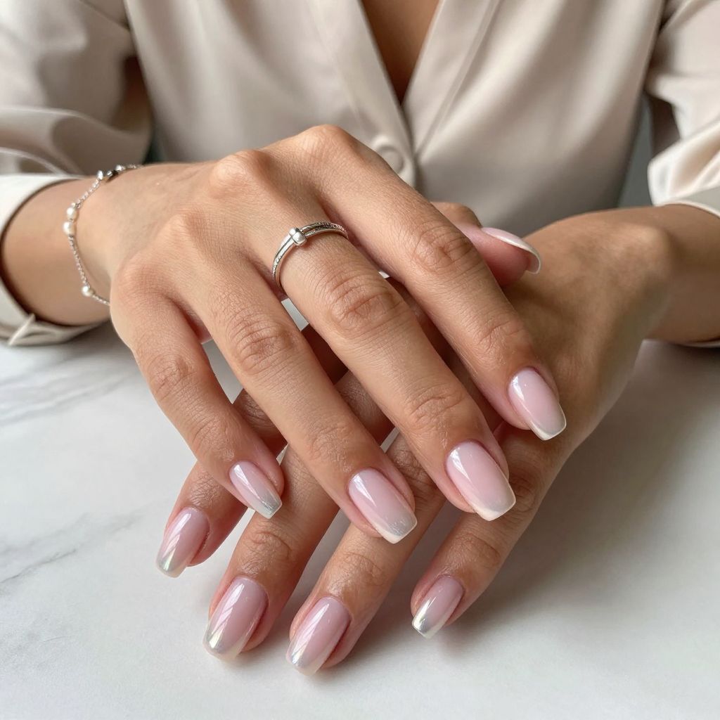 Milky Pink with Pearlescent Chrome Tips