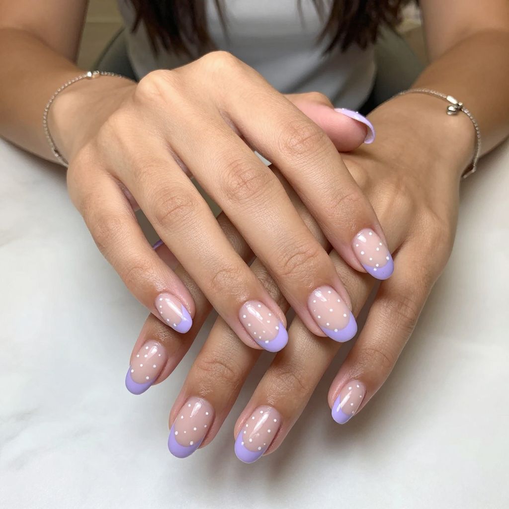 Soft Lavender Tips with Tiny Polka Dots