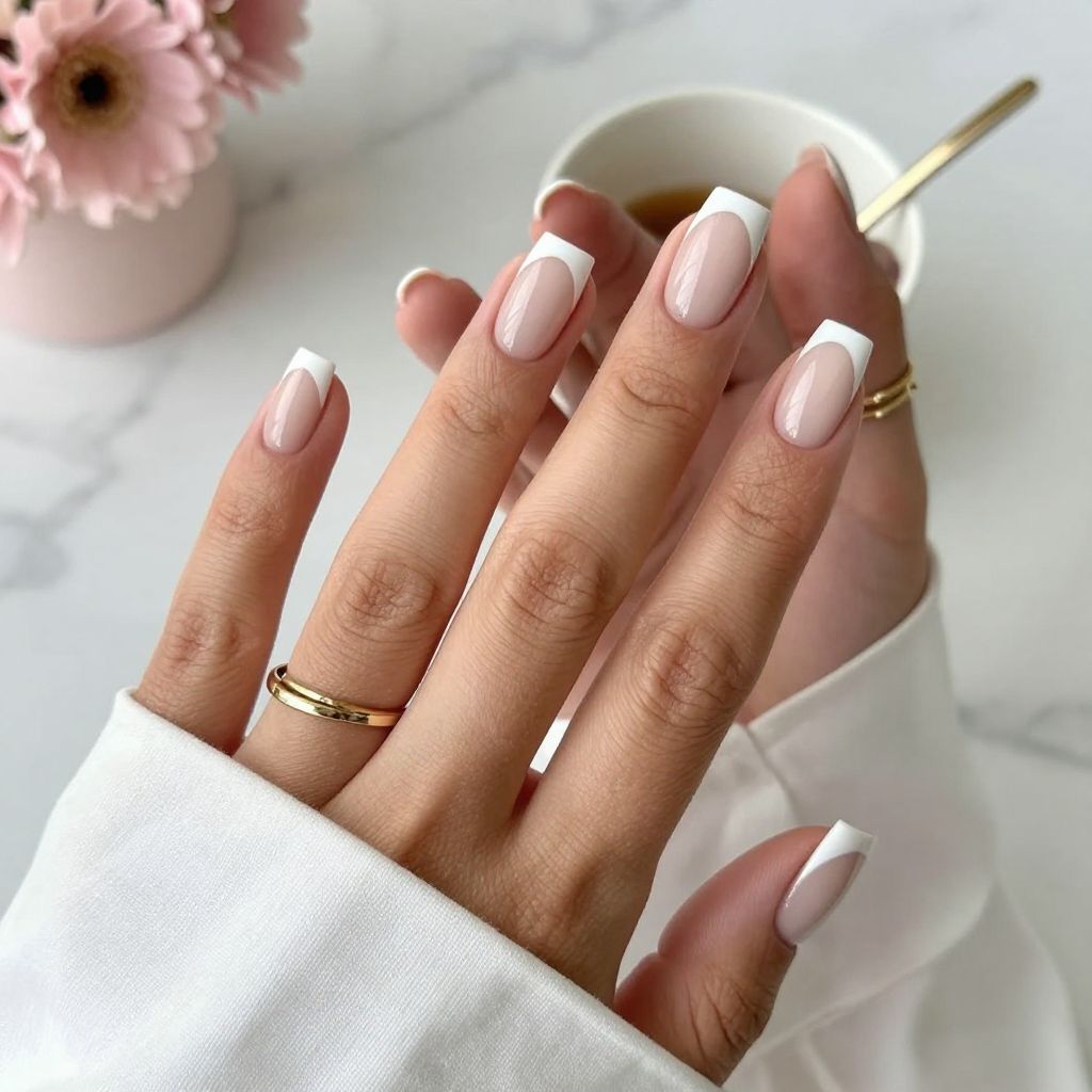 French Tip with Negative Space Triangle
