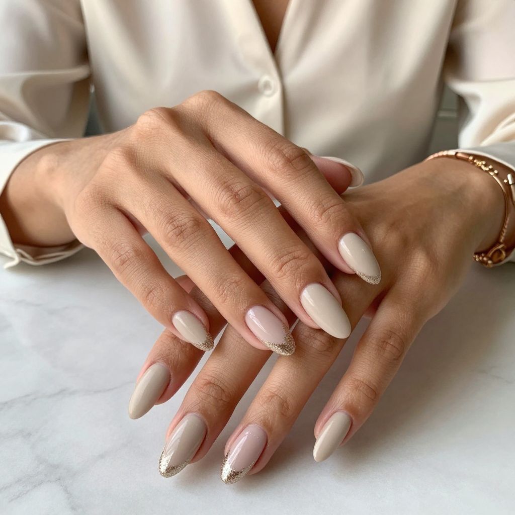 Champagne Gold Tips with Matte Nude Base